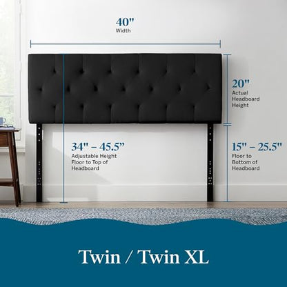 Lucid Mid-Rise Upholstered Headboard - Diamond Tufted - Padded Polyester - Adjustable Height from 34” to 46” - Easy Assembly - Bed Frame or Wall Mount - Sturdy - Black - Twin / Twin XL Size - color: Black, size: Twin/Twin XL