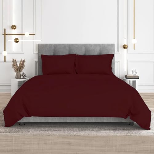 CharlottelyHues 3 Piece Duvet Set - 100% Egyptian Cotton Breathable, Soft Duvet Cover Set with Zipper & Corner Ties Quilt Cover Sateen Weave Durable Duvet - Queen/Full (Burgundy) - color: Burgundy, size: 3 Pc Duvet Set - Queen / Full