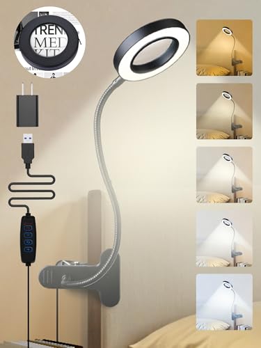 10X Magnifying Glass with Light,5 Colors+10 Brightness Magnifier with Light | 750 Lumen Magnifying Lamp, 58 LED Clip on Reading Lights for Books in Bed, Clip on Lamp for Desk/Headboard/Nail/Craft/Puzzle