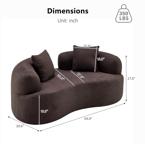 66.93 Inch Curved Loveseat Sofa with High - Density Foam Cushion, Full Compression Modular 2-Seater Couch, No Assembly Required, for Small Spaces & Living Room, Dark Brown - color: Dark Brown, size: 66.93 inches Mini Version