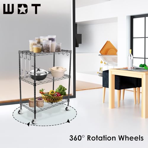 3-Tier Storage Shelves, Heavy Duty Metal Shelves Wire Rack Shelving Unit, Adjustable Shelf with Wheels for Home Office Garage Kitchen Bathroom,23.4" Wx13.6 Dx32.5 H - size: 3Tier 23.4"W x 13.6"D x 32.5"H