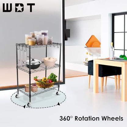 3-Tier Storage Shelves, Heavy Duty Metal Shelves Wire Rack Shelving Unit, Adjustable Shelf with Wheels for Home Office Garage Kitchen Bathroom,23.4" Wx13.6 Dx32.5 H - size: 3Tier 23.4"W x 13.6"D x 32.5"H