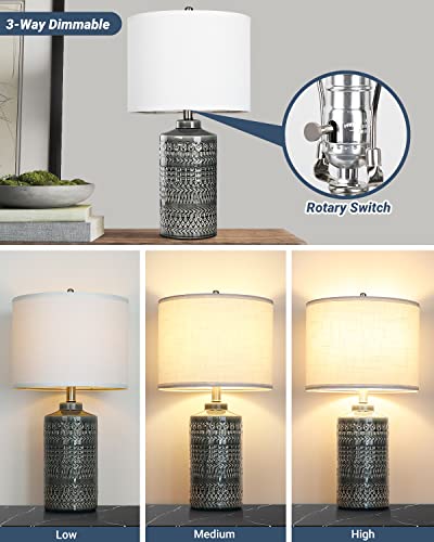 Modern Ceramic Table Lamp, 24.5" Living Room Lamps 3-Way Dimmable Gray Nightstand Lamp with White Shade|Tall Bedside Lamp Desk Decor Lamps for Bedrooms Farmhouse Office End Table Lamps(Bulb Included) - color: Gray