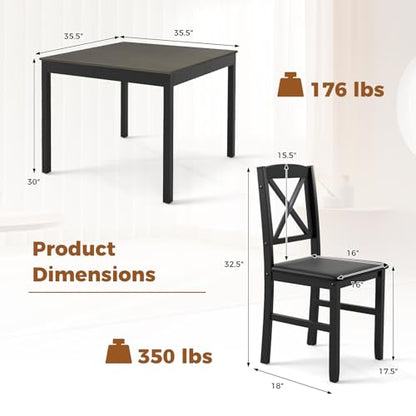 GOFLAME 3-Piece Dining Table Set for 2, Wooden Square Kitchen Table with 2 Upholstered Chairs, Space-Saving Dining Room Furniture Set for Dining Room, Breakfast Nook, Small Space, Grey & Black - color: Grey & Black
