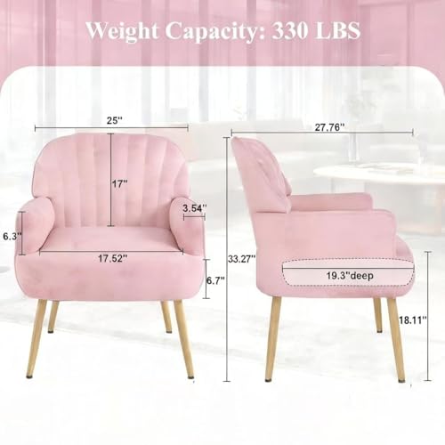 GDFStudio 25" Velvet Accent Chair with Arms and Back, Modern Shell-Shaped Upholstered Barrel Chairs, Small Comfy Reading Chair Lounge Chairs with Solid Legs for Living Room Bedroom Office Cafe, Pink - color: Pink