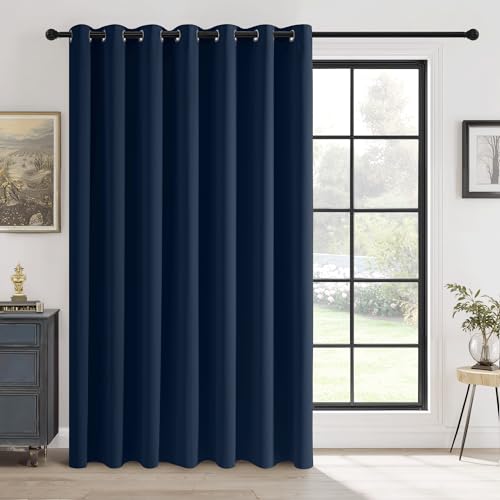 RYB HOME Blackout Curtain for Sliding Glass Door, Thermal Insulated | Privacy Drape for Bedroom/Living Room/Office, Extra Wide Room Divider, Window Treatment, Navy Blue, W100 x L90, 1 Panel - color: Navy Blue, size: 100"W x 90"L (Pack of 1)