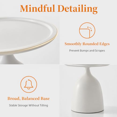 Round Nesting End Table Set of 2, White Side Table for Living Room - color: White