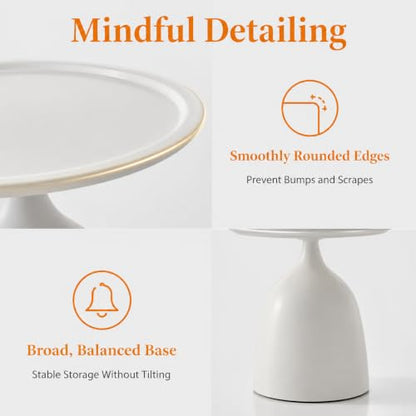 Round Nesting End Table Set of 2, White Side Table for Living Room - color: White