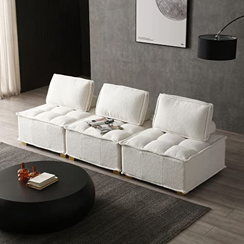 KEVINSPACE 31.5" Modular Sectional Sofa Couch, Armless Floor Chair with Gold Wood Legs and Pillow, Teddy Fabric Convertible Sofa, Variable Sectional Sofa for Living Room, Free Combination, White - color: 1pcs White-1
