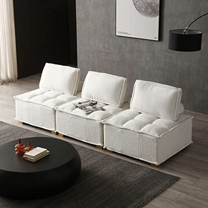 KEVINSPACE 31.5" Modular Sectional Sofa Couch, Armless Floor Chair with Gold Wood Legs and Pillow, Teddy Fabric Convertible Sofa, Variable Sectional Sofa for Living Room, Free Combination, White - color: 1pcs White-1