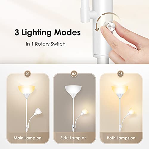 Torchiere Floor Lamps for Living Room, Standing Lamp, 71" Tall Pole Lamps with Adjustable Reading Light, 3-Way Rotary Switch, Plastic Shade, Bright Torch Corner Lamp for Bedroom, White(E26, No Bulb) - color: White Floor Lamp(No Bulb)