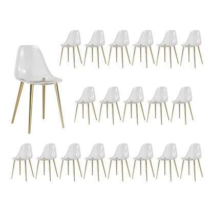 Baysitone Clear Dining Chairs Set of 20, Modern Kitchen Chairs with Transparent Seat, Acrylic Accent Side Chairs with Plating Metal Legs for Dining Room, Kitchen, Living Room with Gold - color: Golden, size: Set of 20