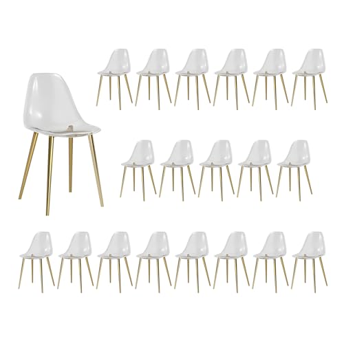 Baysitone Clear Dining Chairs Set of 20, Modern Kitchen Chairs with Transparent Seat, Acrylic Accent Side Chairs with Plating Metal Legs for Dining Room, Kitchen, Living Room with Gold - color: Golden, size: Set of 20