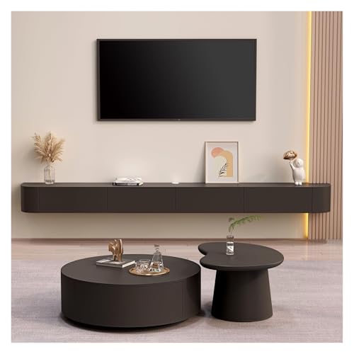 63 inch Floating TV Stand Wall Mounted TV Cabinet Floating Shelves with Door Entertainment Media Console Solid Wood Modern Living Room Round Corner TV Stand (Black, 160CM) - color: Black, size: 160CM