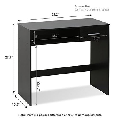 FURINNO JAYA Computer Study Desk with Drawer, Brown | Lower Shelf, Rectangular Computer Study Desk, Office Desk for Home Office, Bedroom - color: Espresso, size: With Drawer, 32.2 in. x 15.5 in.