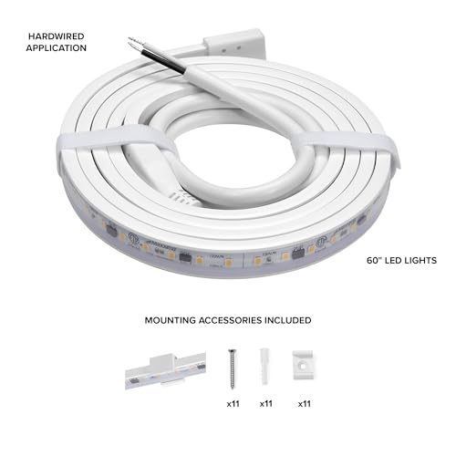 Maxxima 60 in. Hardwired LED Under Cabinet Strip Light, 2300 Lumens, 3000K | Warm White, Kitchen and Living Room 120V White Cove Lighting, No Power Supply Needed - size: 60 Inch