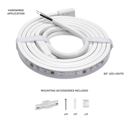 Maxxima 60 in. Hardwired LED Under Cabinet Strip Light, 2300 Lumens, 3000K | Warm White, Kitchen and Living Room 120V White Cove Lighting, No Power Supply Needed - size: 60 Inch