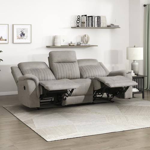 Lexicon Polished Microfiber Wall Hugger Manual Double Reclining Sofa, Dove | 86"W Upholstered 3 Seater Manual Sofa Recliner for Living Room/Apartment, Tool Free Assembly - color: Dove, size: Reclining Sofa