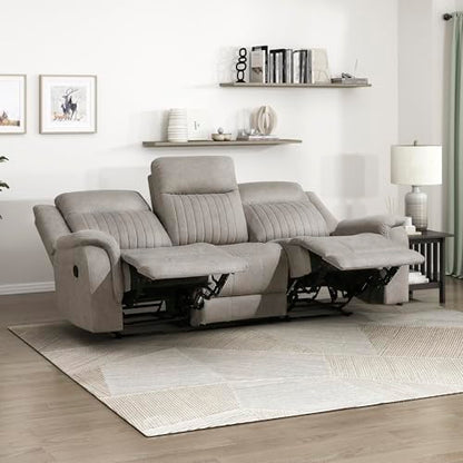 Lexicon Polished Microfiber Wall Hugger Manual Double Reclining Sofa, Dove | 86"W Upholstered 3 Seater Manual Sofa Recliner for Living Room/Apartment, Tool Free Assembly - color: Dove, size: Reclining Sofa