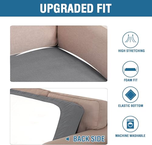 H.VERSAILTEX Super Stretch Individual Seat Cushion Covers, Thick Jacquard Textured Twill Fabric (3 Piece XL Sofa Cushion Covers, Grey) - color: Grey, size: 3 Cushion XL Sofa