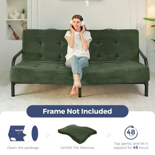 MAXYOYO Foldable Mattress, 8-Inch Tufted Futon Mattress with Handles | Tufted Floor Sofa Bed and Versatile Mattress, Carry Handles for Living Rooms or Guest Rooms, Frame Not Included, Dark Green - color: Dark Green