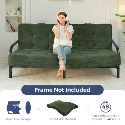 MAXYOYO Foldable Mattress, 8-Inch Tufted Futon Mattress with Handles | Tufted Floor Sofa Bed and Versatile Mattress, Carry Handles for Living Rooms or Guest Rooms, Frame Not Included, Dark Green - color: Dark Green