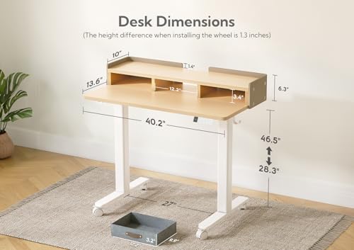 Claiks Standing Desk with Drawers, Adjustable Stand Up Electric Small Standing Desk Adjustable Height with Storage Shelf and Splice Board, 40 Inch, Natural - color: Nature, size: 39.4×23.6