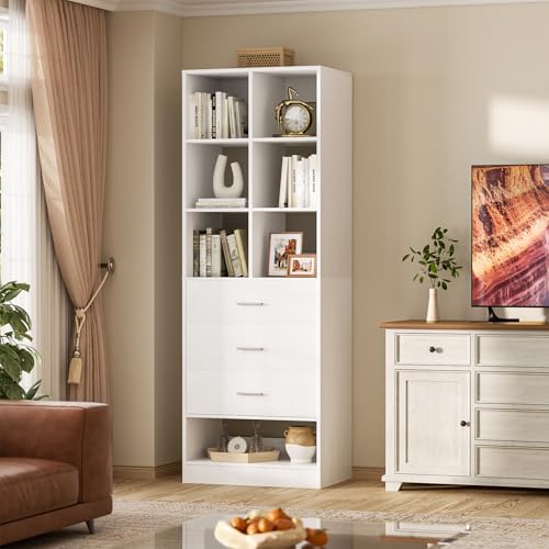 Closet System Organizer with 3 Drawers and Partition Storage, Freestanding Wardrobe Organizer Modular with Shoe Shelf, Expandable for Walk-in or Reach-in Closets, White - color: White