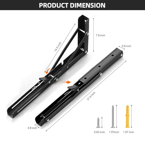 Folding Shelf Brackets 22 inch Foldable Shelf Bracket Heavy Duty Collapsible Shelf Brackets DIY Wall Mounted Fold Down Table Bracket Space-Saving for Benches Workstation (2PC, Max.Load 177 lbs) - size: 22 Inch