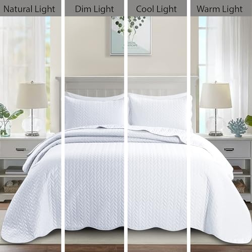 MOONLIGHT20015 Twin Quilt Bedding Set (68” x 86”) - Bulk Pack of 10 Wholesale for Hotels, Guest Bedroom & Airbnbs - Lightweight Microfiber Reversible Embossed Quilts Bedspreads (White) - color: White, size: Twin (10 Pack)