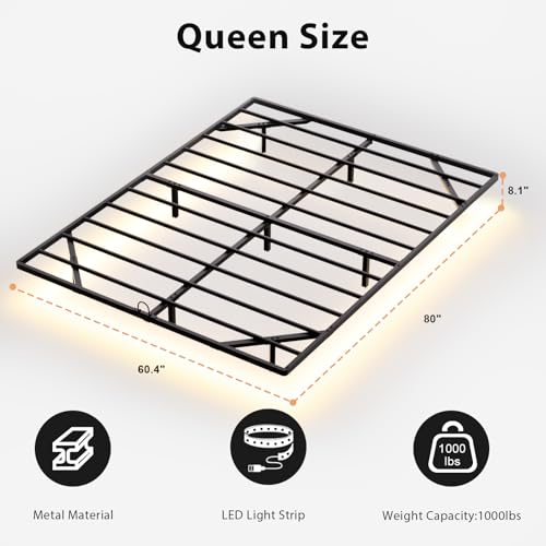 Queen Size Floating Bed Frame with Smart LED Lights, Metal Platform Bed | Modern Metal Platform Floating Bed Queen - Heavy Duty, Easy Assembly, No Box Spring Needed and Noise Free - size: Queen
