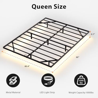 Queen Size Floating Bed Frame with Smart LED Lights, Metal Platform Bed | Modern Metal Platform Floating Bed Queen - Heavy Duty, Easy Assembly, No Box Spring Needed and Noise Free - size: Queen
