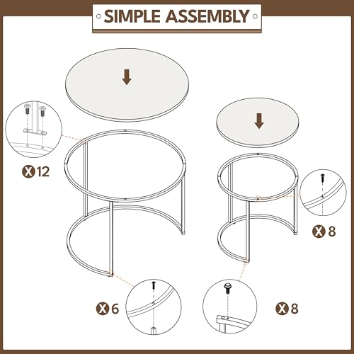 Yaheetech Round Nesting Coffee & Side Table Set of 2 for Living Room, Gray | Space-Saving Nesting Design, Engineered Wood Tops on Black Metal Frames, Use Apart as End Tables, Easy Assembly, 99 lb Max - color: Grey