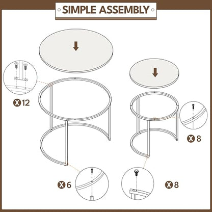 Yaheetech Round Nesting Coffee & Side Table Set of 2 for Living Room, Gray | Space-Saving Nesting Design, Engineered Wood Tops on Black Metal Frames, Use Apart as End Tables, Easy Assembly, 99 lb Max - color: Grey