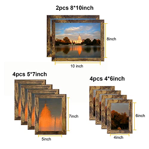 Picture Frame Set 10 pack, Farmhouse Photo Frames, Gallery Wall Frame Collage, with Two 8x10, Four 5x7, Four 4x6 Photo Frame set, in 3 Different Finishes Picture Frames For Wall or Desk,Rustic Brown - color: Rustic Brown