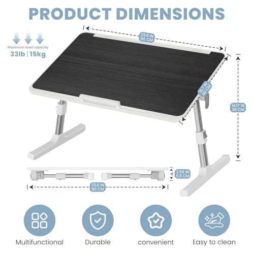 Adjustable Lap Desk, Foldable Laptop Desk for Bed, X-Large Lap Table | 23.6 x 15.7 Inches Bed Laptop Table, Laptop Stand for Couch & Sofa, Laptop Tray for Adults Writing Reading Eating, Black - color: Black