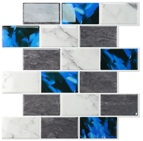 STICKGOO Subway Tile Peel and Stick Backsplash, Thicker Design 12" x 12" Stick on Backsplash Tiles for Kitchen, Bathroom, Wall Tile (10 Sheets, Blue Grey) - color: Blue Grey