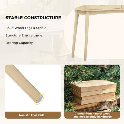 Small Wood Desk with Drawers, 40 Inch Vanity Desk no mirror, Writing Desk | FUNKOCO Study Desk with 4 Solid Legs, Modern Computer Desk for Small Spaces, Home Office - color: Wood