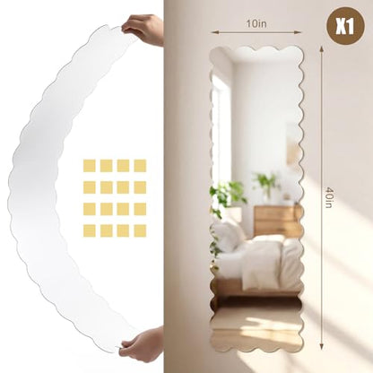 Vercraft Home Gym Mirror 40'' x 10'' Wavy Acrylic Full Length Mirror Frameless Full Body Wall Mounted Safety Unbreakable Stick on for Home Workout, Playroom, Bedroom, Gym, Bedroom