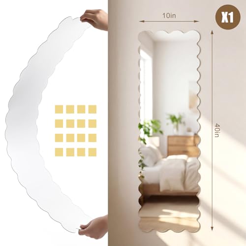 Vercraft Home Gym Mirror 40'' x 10'' Wavy Acrylic Full Length Mirror Frameless Full Body Wall Mounted Safety Unbreakable Stick on for Home Workout, Playroom, Bedroom, Gym, Bedroom