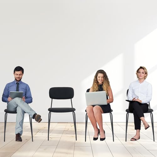 Sidanli Stackable Waiting Room Chairs, Armless Upholstered Guest Chairs Set of 4 with Comfotable Cushion for Conference Reception Break Room Lobby, Black - color: Black