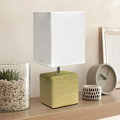Simple Designs LT2072-BGE Petite Faux Stone Table Lamp with Fabric Shade, Beige with White Shade - color: Stone Beige/White Shade