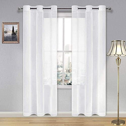 DWCN White Faux Linen Sheer Curtains - Grommet Voile Window Curtain Drapes for Bedroom Living Room 42 x 84 inch Length, Set of 2 - color: White, size: 42"W x 84"L (Pack of 2)