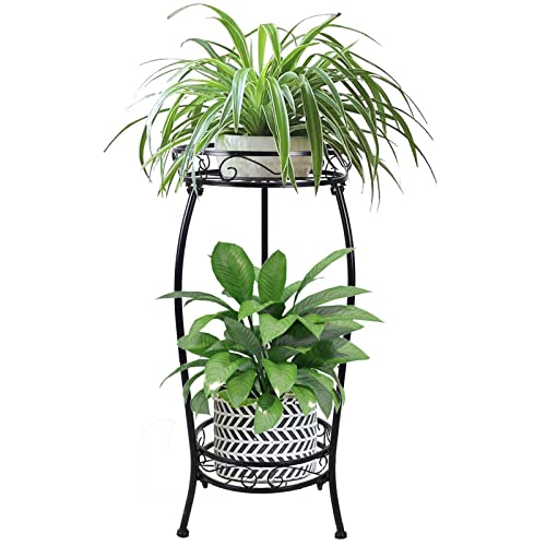 MOCORY Plant Stand Indoor Outdoor 2 Tier 25" Tall Metal Potted Holder Flower Pot Stand Heavy Duty Plant Shelf Rustproof Iron Multiple Plant Round Supports Rack for Planter Corner Garden Balcony Patio | Sturdy Rustproof Plant Shelf with Stable 3-Leg Base,