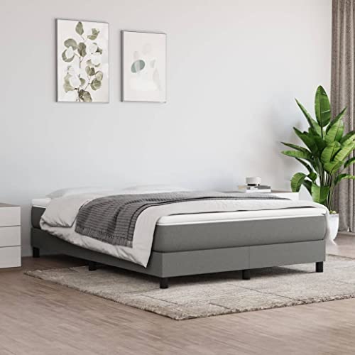 Full Bed Frame Dark Grey Upholstered Platform Bed, Modern Low Profile Polyester Fabric Mattress Foundation with Plywood Slats, Rectangular Slatted Bed for Bedroom, Grey - color: Grey, size: Full