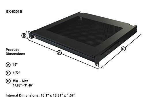 Penn Elcom EX-6301B 19 Inch Rack Mountable Vented Laptop/Tablet Drawer with Foam Wrist-Pad Support, Key Lock and Rear Cable Access - size: 19-Inch