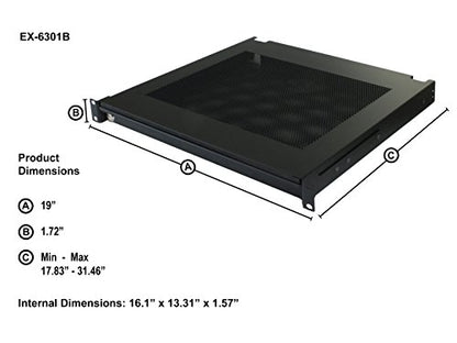 Penn Elcom EX-6301B 19 Inch Rack Mountable Vented Laptop/Tablet Drawer with Foam Wrist-Pad Support, Key Lock and Rear Cable Access - size: 19-Inch