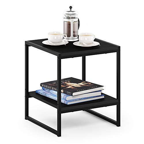 FURINNO Camnus Modern Living 2-Tier End Table, Americano, 15.9 in x 15.75 in x 18 in - color: Americano, size: 2-Tier, 15.9" Square
