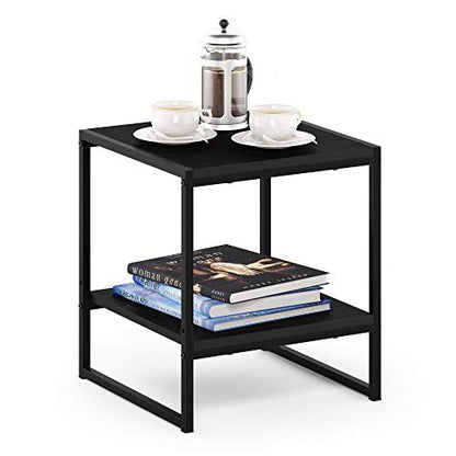 FURINNO Camnus Modern Living 2-Tier End Table, Americano, 15.9 in x 15.75 in x 18 in - color: Americano, size: 2-Tier, 15.9" Square