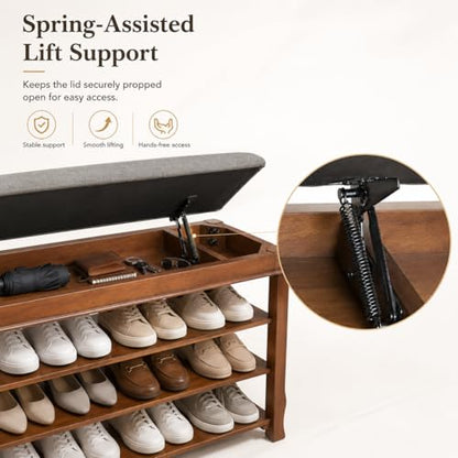 Solid Wood Shoe Rack Bench with Storage, Flip-Top Soft-Close Lid, 23.6" | 550 lbs Max Load, Flip-Top Soft-Close Lid, Adjustable Shelves, Cushioned Entryway Shoe Rack Organizer, Tool-free Assembly - size: 23.6"